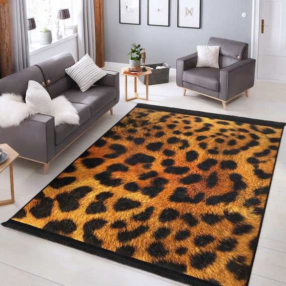 Leopard Print Faux Fur Rug - 100x95cm Animal Skin Area Rug For Bedroom, Living Room Home Decor
