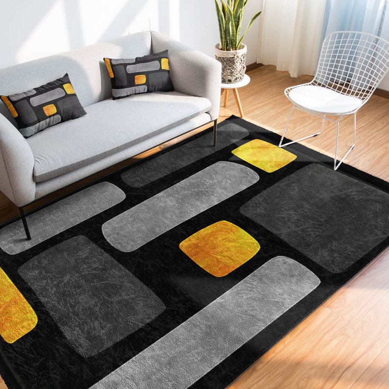 Black Rectangle Area RugNon-Slip Yellow RugAbstract Gray CarpetDining Room RugsBestselling RugGeometric Kitchen RugsModern Home Decor image 6