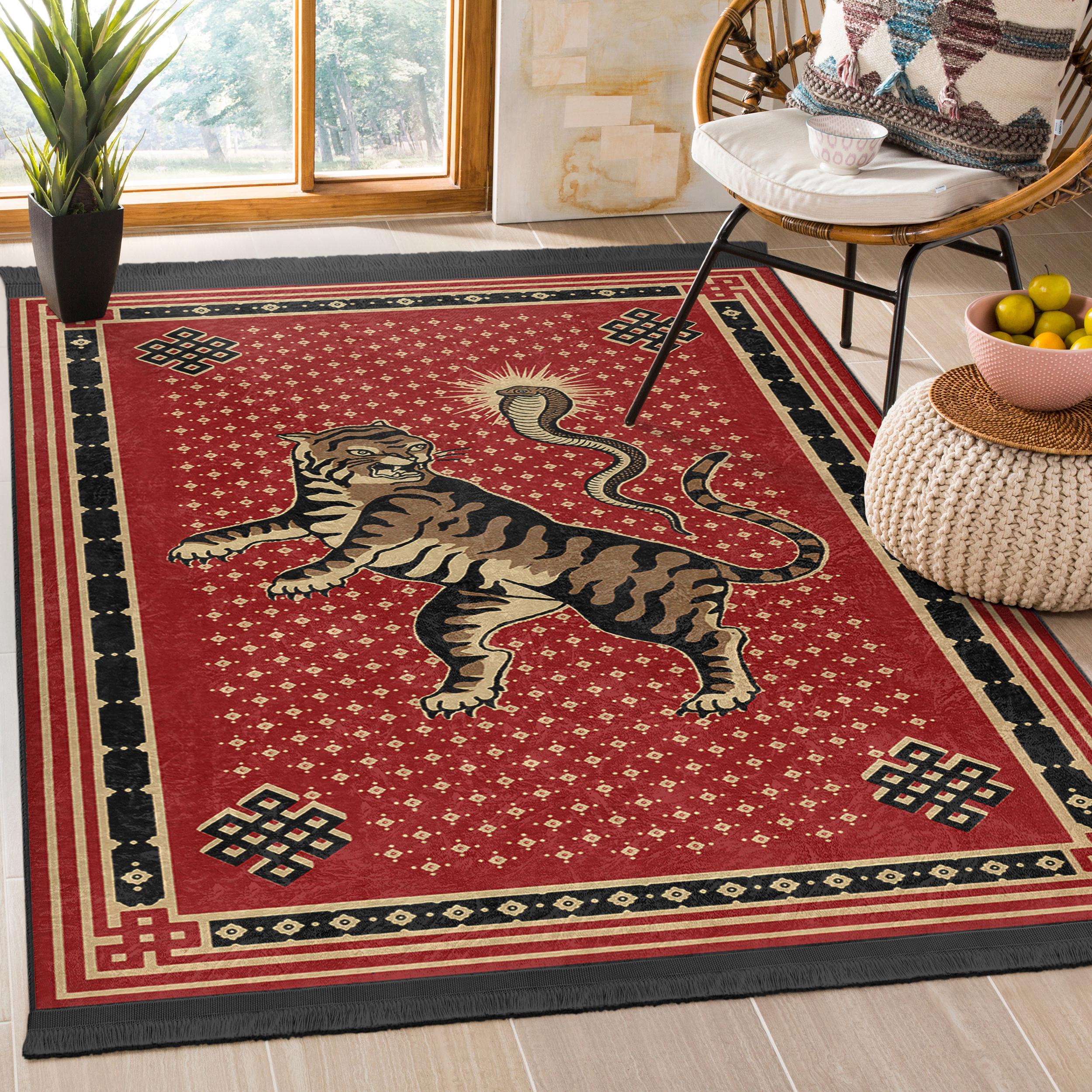 Red Tiger Rug|snake and Tiger Carpets|red Rug|non-slip Rugs