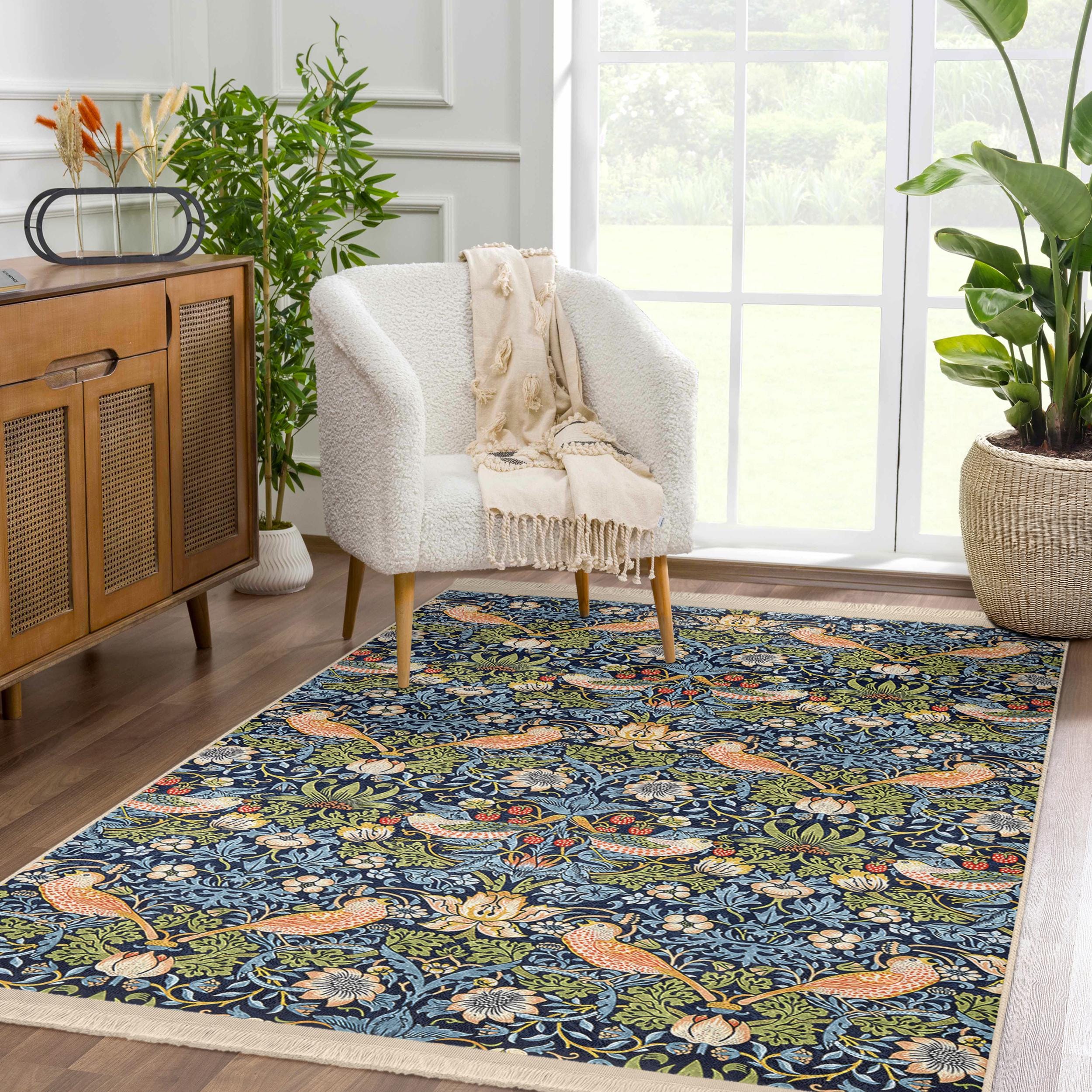Stawberry Rug Morris Style Rug|strawberry Thief Rug|art Rugs|washable Rectangle Rug ...