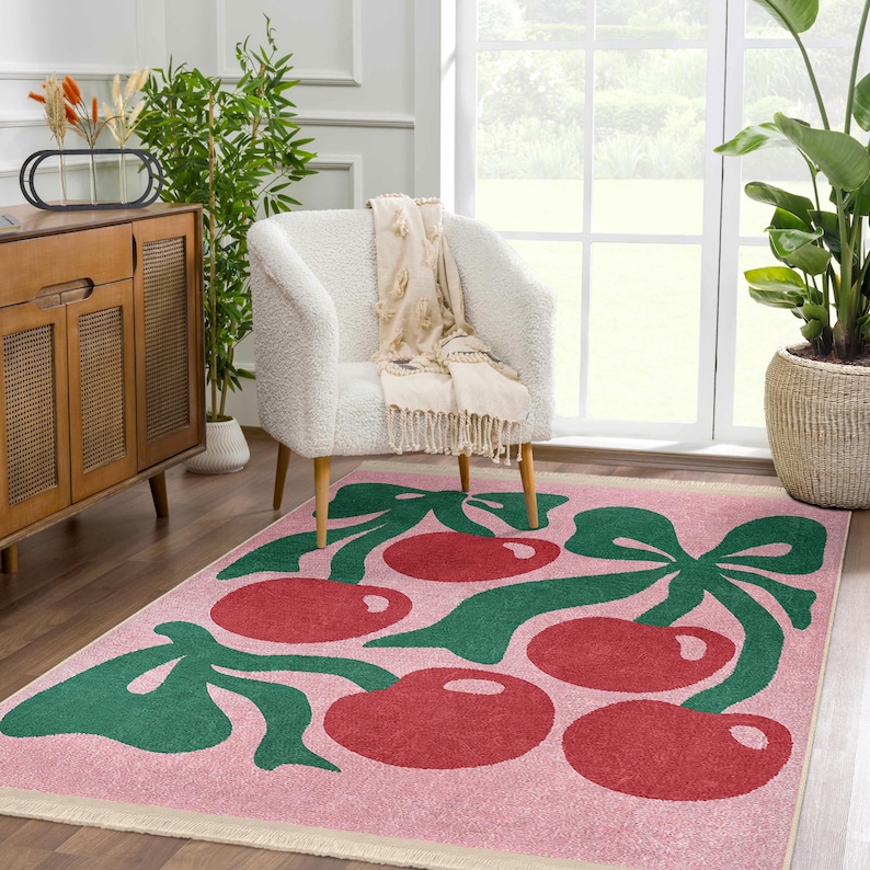 Fruit Rug|cherry Rug|cherry Art Carpet|non-slip Rugs|pink Kitchen Rug ...