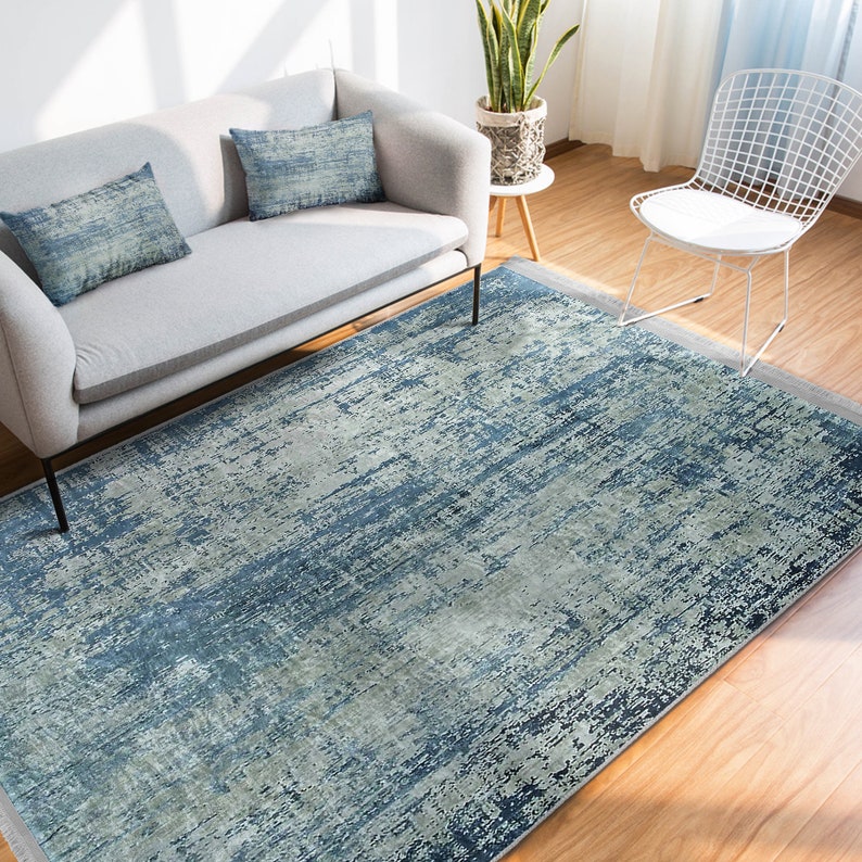 Blue Tumbled Carpet|rectangle Area Rug|modern Non-slip Living Room Rug ...