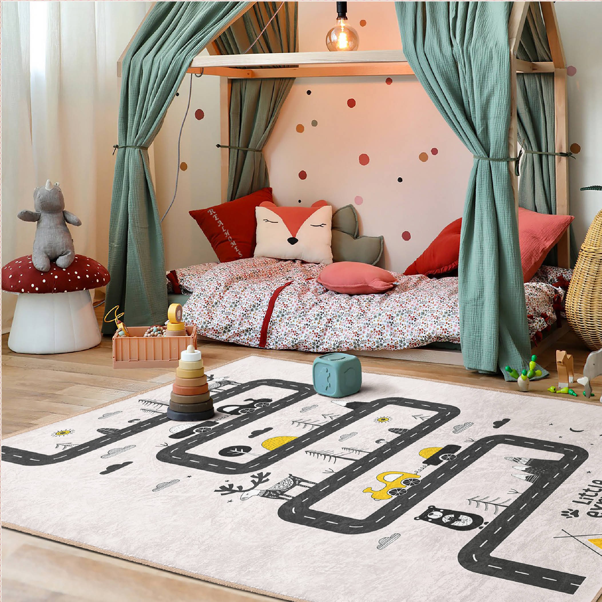 Forest Road Traffic Play Mat|kid's Playroom Rug|non-slip