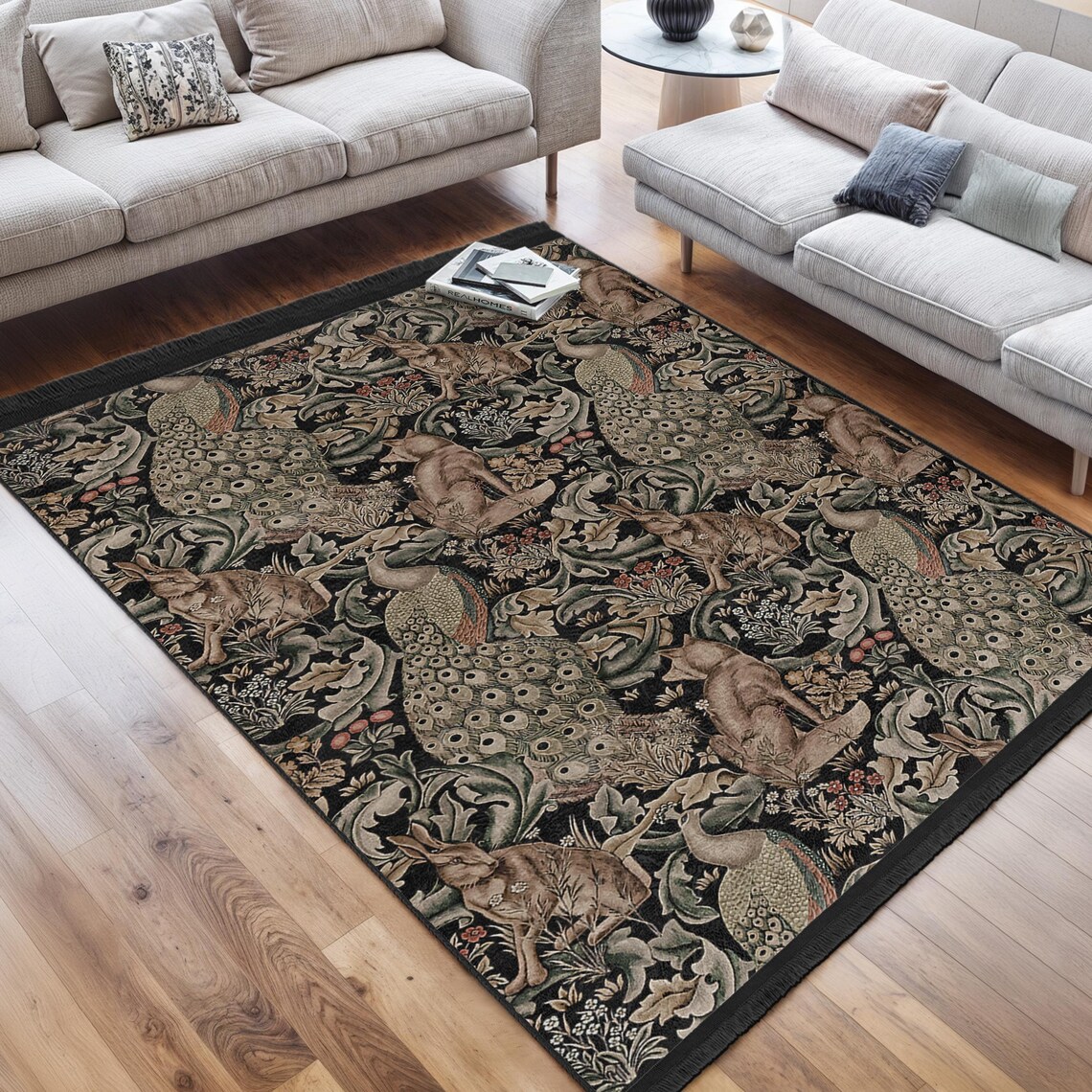 William Morris Peacock Rug|rabbit Wolf Peacock Rugs|washable Rectangle ...