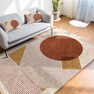 Beige Abstract Area Rug|Non-Slip Striped Living Room Rug|Boho Area Rug|Dining Room Rug|Kitchen Rug|Doorway Carpet|Bestselling Rugs