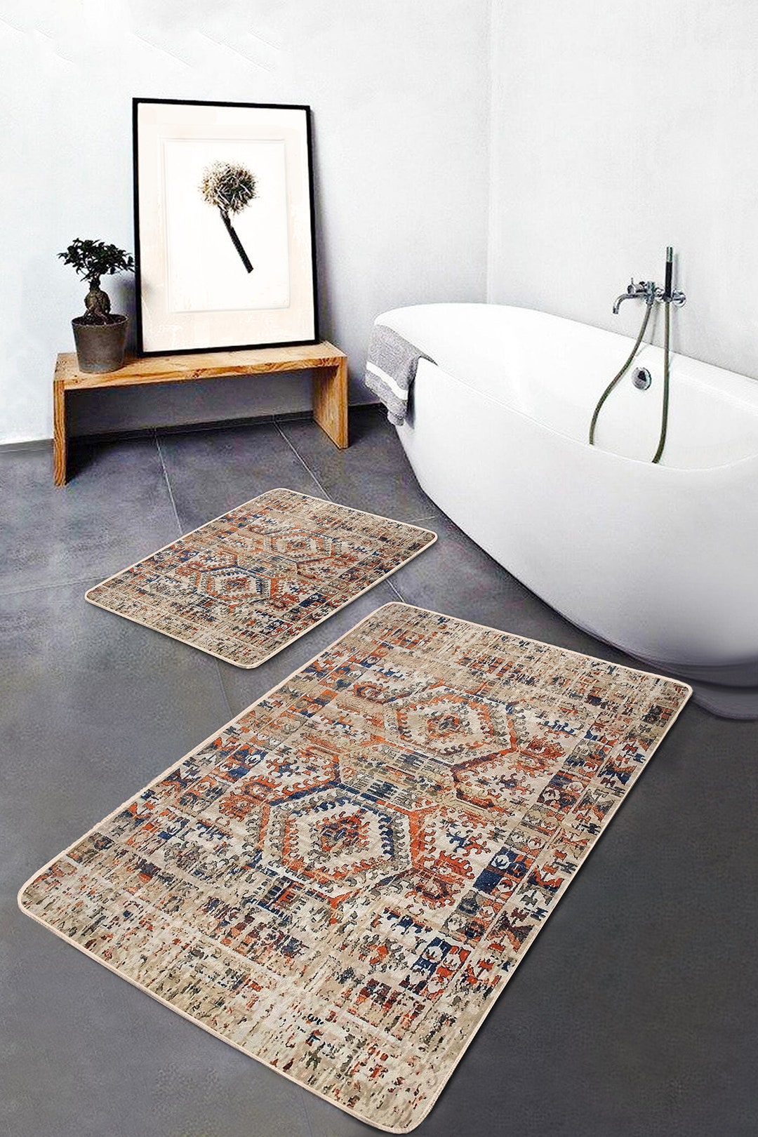 Vintage Tumbled Bathroom Door Mat|non Slip Bath Mat Set of 2|digital ...