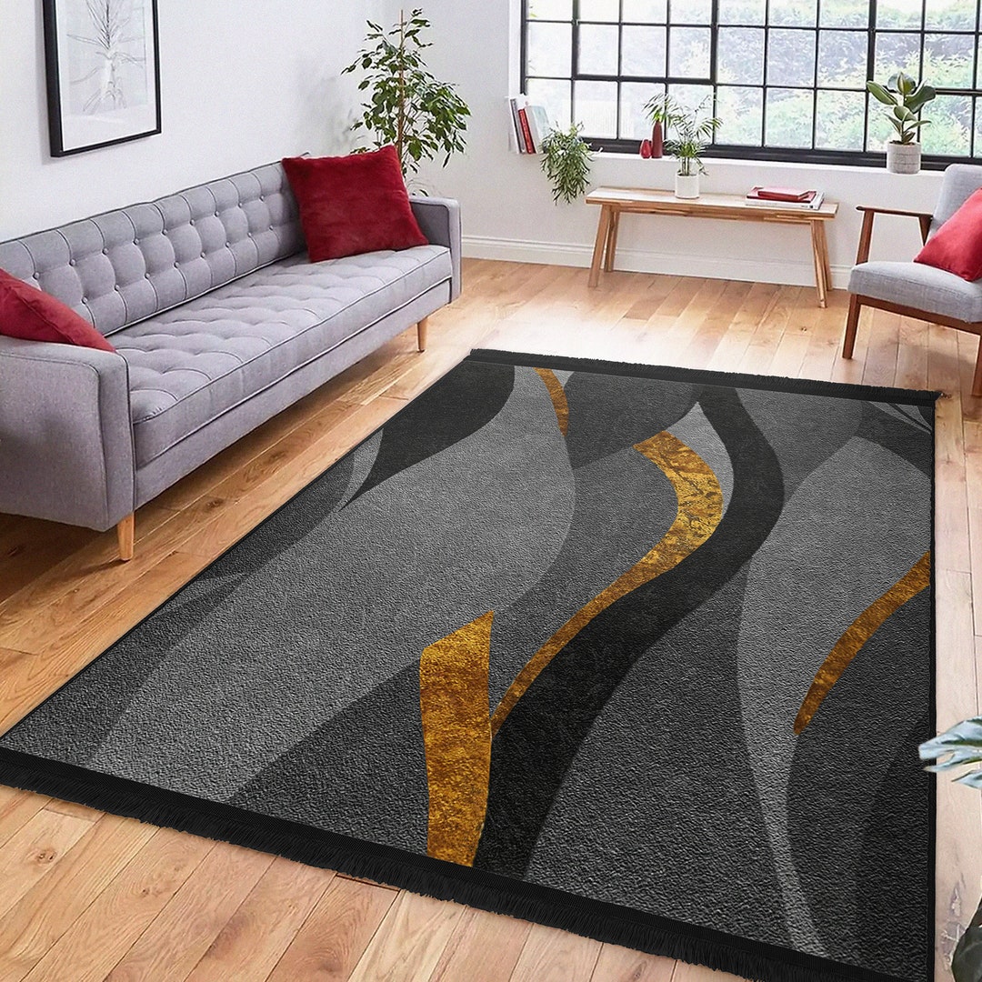 Living Room Rugblack and Gray Area Ruggold Carpetdining - Etsy