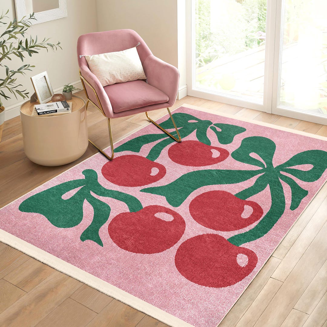Fruit Rug|cherry Rug|cherry Art Carpet|non-slip Rugs|pink Kitchen Rug ...