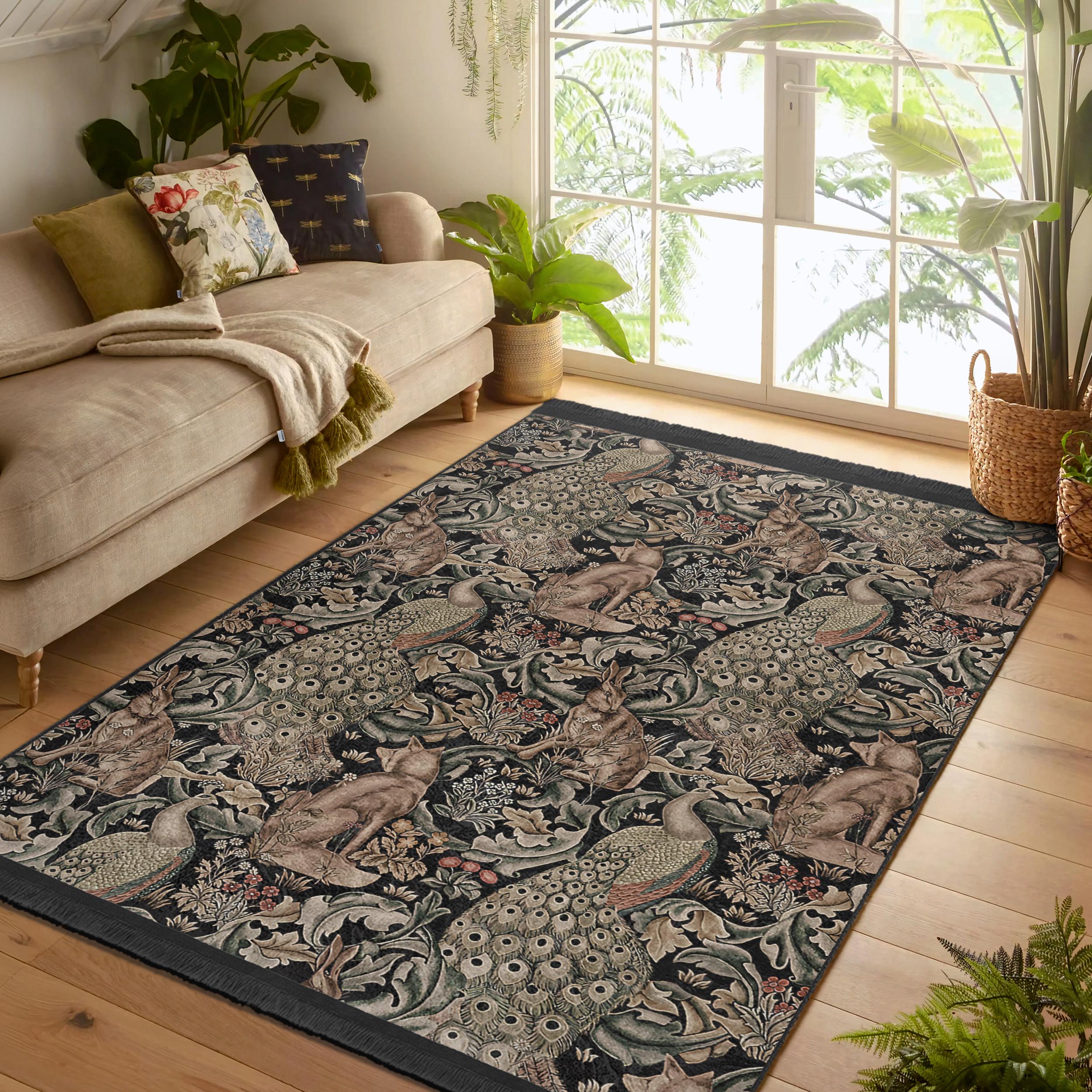 William Morris Peacock Rug|rabbit Wolf Peacock Rugs|washable Rectangle ...