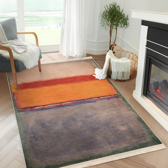 Abstrakte Teppiche|Moderne Teppiche|Bester Wohnzimmerteppich|Roter und Orange Teppich|Aquarell Teppich|Gestreifte Teppiche|Rothko Stil|Gestreifte Teppiche|Einweihungsgeschenk