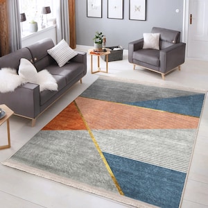 Anti-Slip Multicolored Area Rugs|Navy Blue Geometric Rugs|Orange Dining Room Carpet|Gray Area Rugs|Gold Striped Carpet|Modern Home Decor