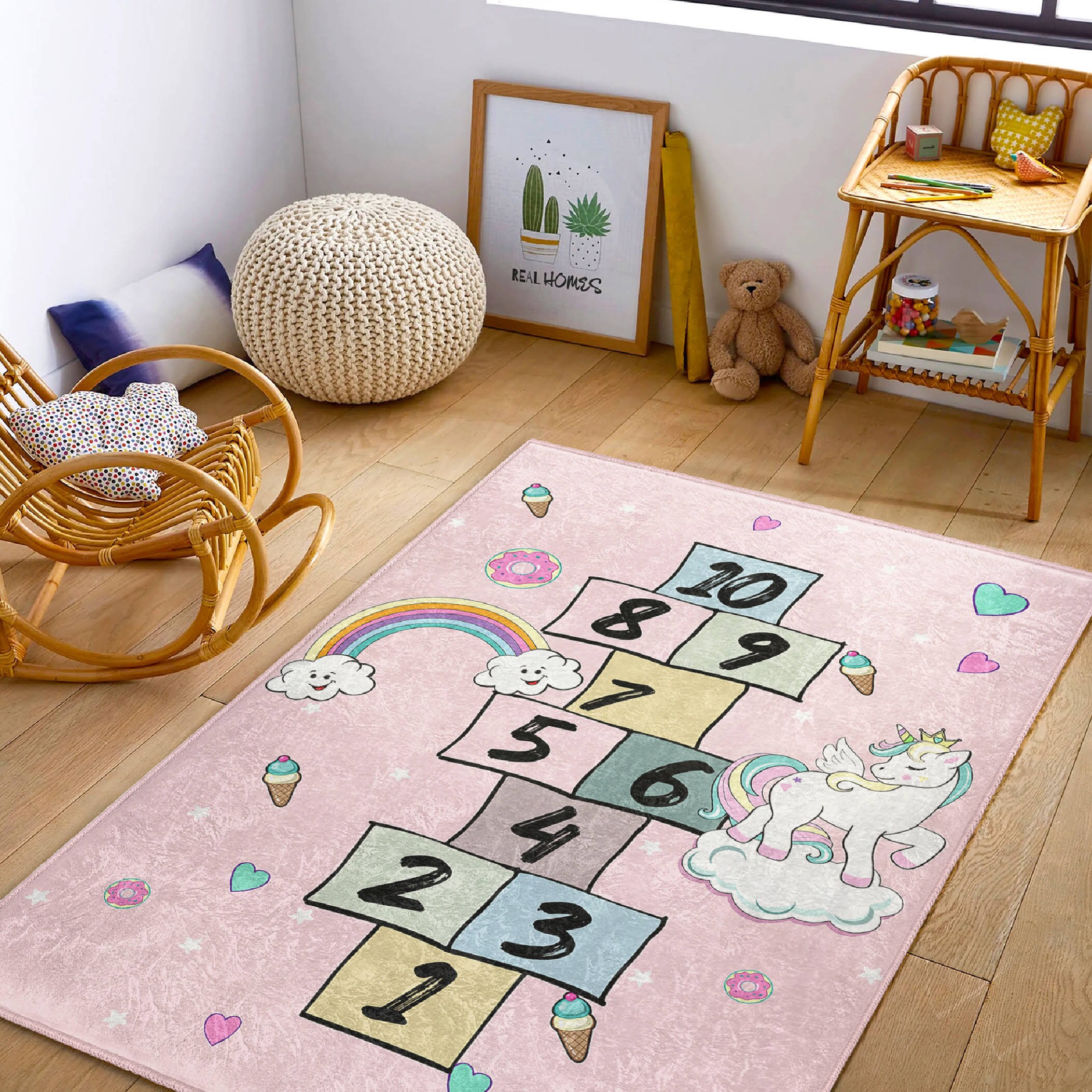 Hopscotch Play Rug For Kids - Non-Slip Floor Mat With Numbers 1-10 For Indoor/Outdoor Play & Learning