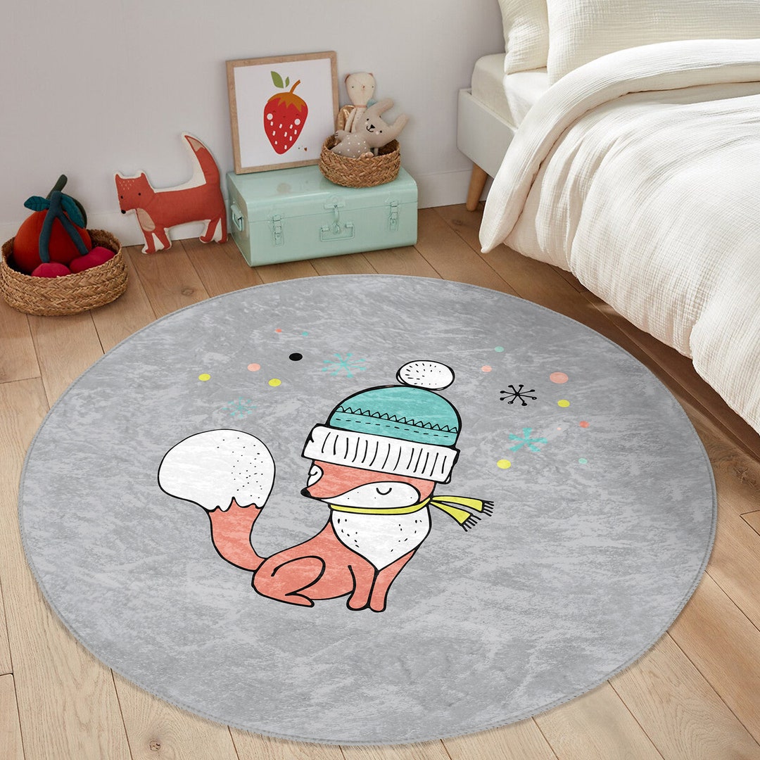Tiny Fox Nursery Rug|kid's Room Decor|animal Print Washable Non-slip ...