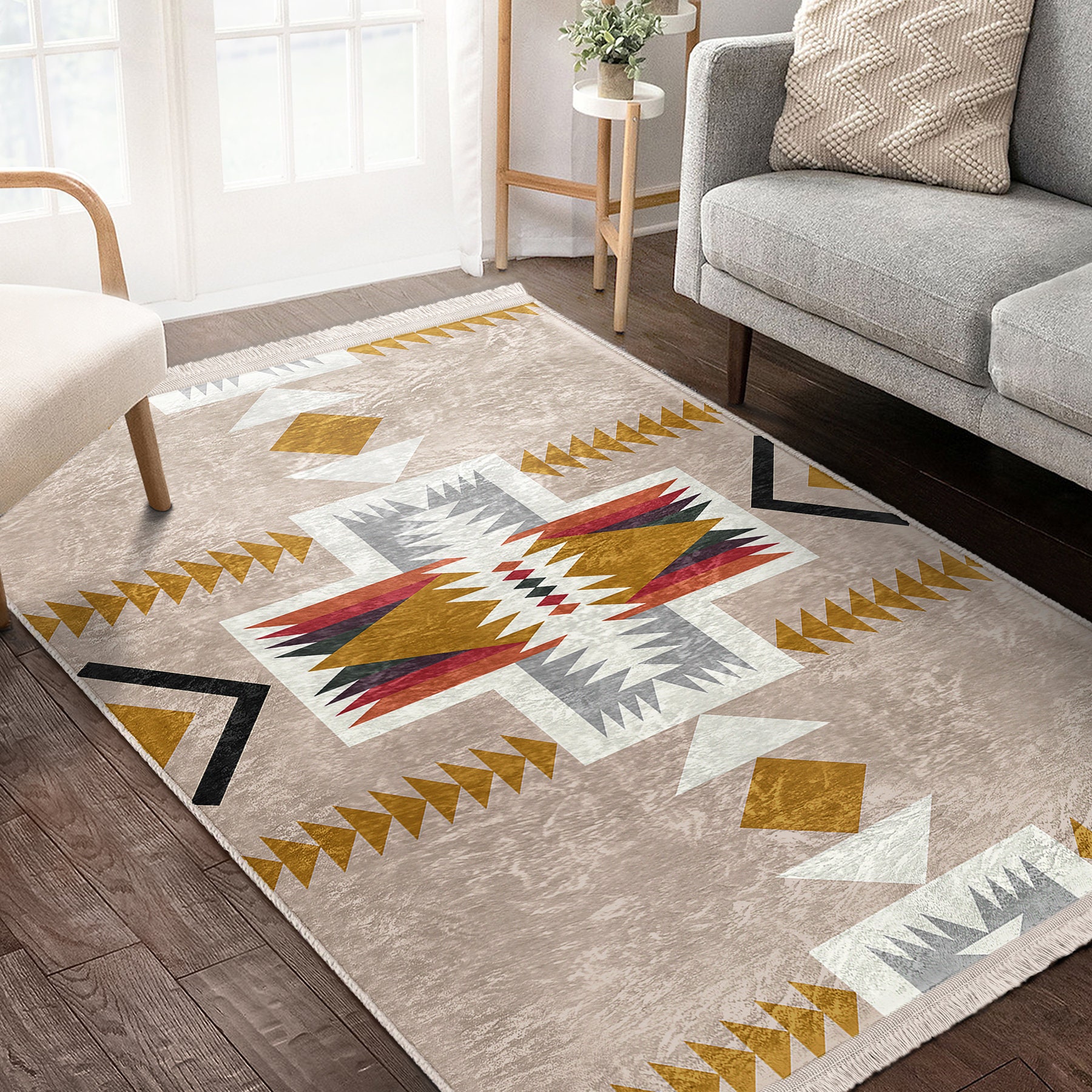 Aztec Print Beige Area Rug|washable Southwestern Living Room Carpets ...