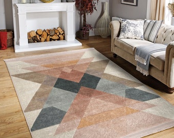 Multicolored Area Rugs|Geometric Rectangle Rugs|Washable Colorful Dining Room Carpet|Carpets With Fringed|Minimal Home Decor|Surreal Art Rug