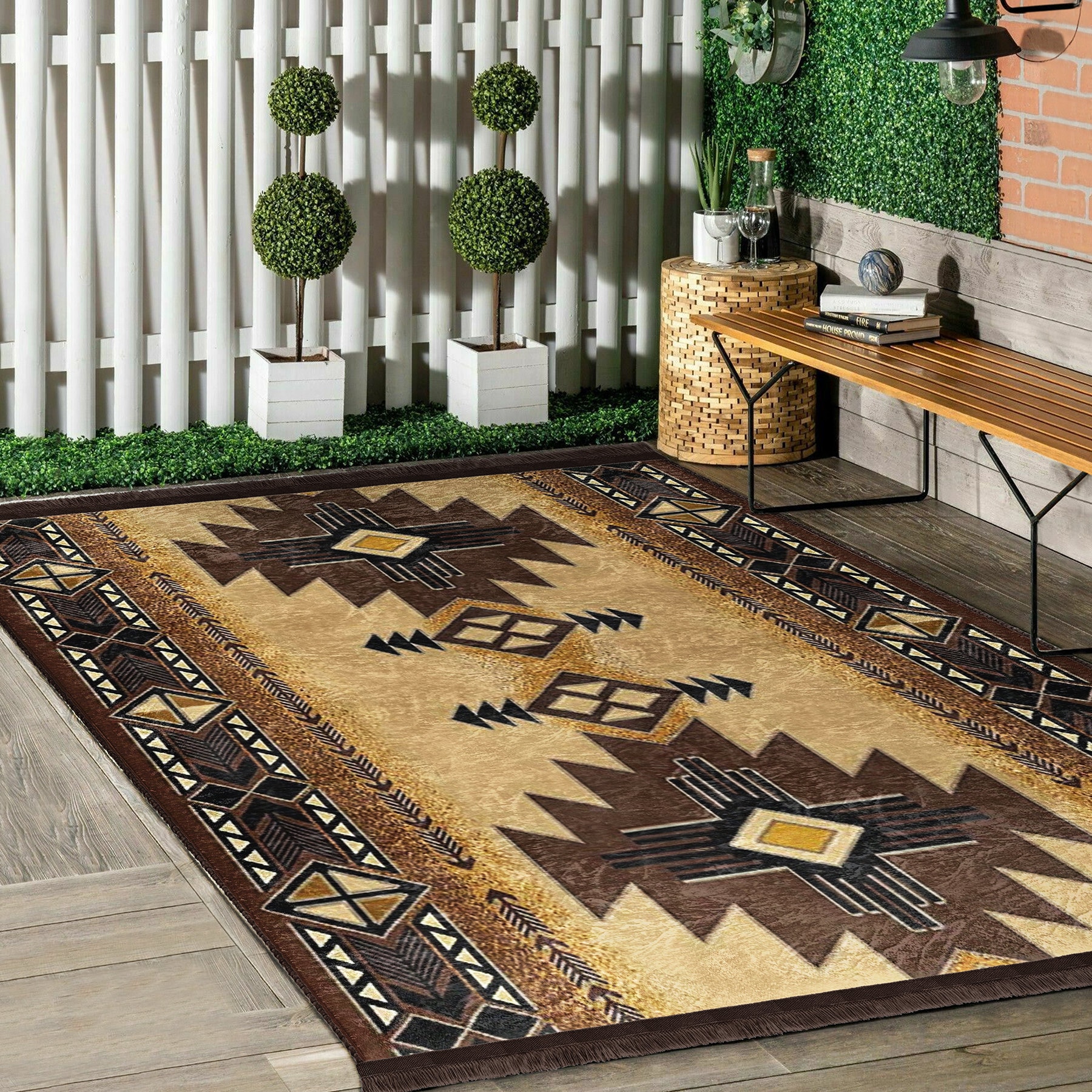 Southwestern Aztec Decor Rug Saltillo Hawkeye Textile Wall Hanging Mexico 38x17 Southwestern Wall Art Print Aztec Tribal Poster Rustic  main image 4