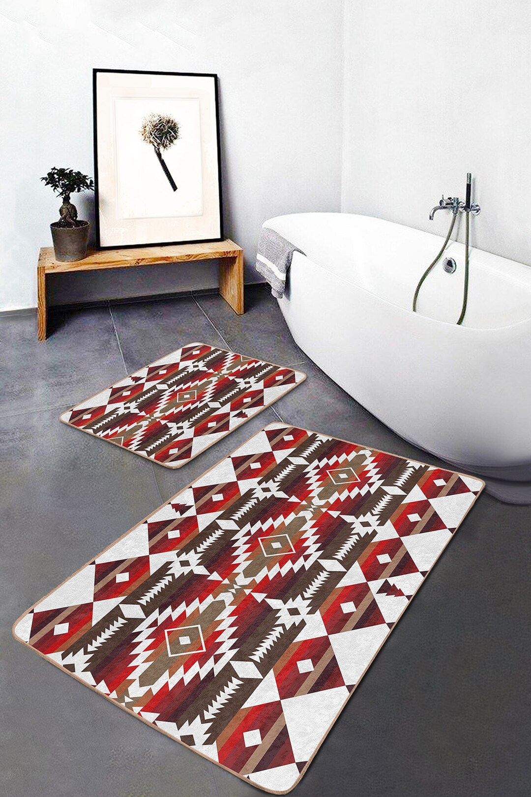 Nonslip Ethnic Bath Mat Set of 2aztec Bath Mattraditional Etsy