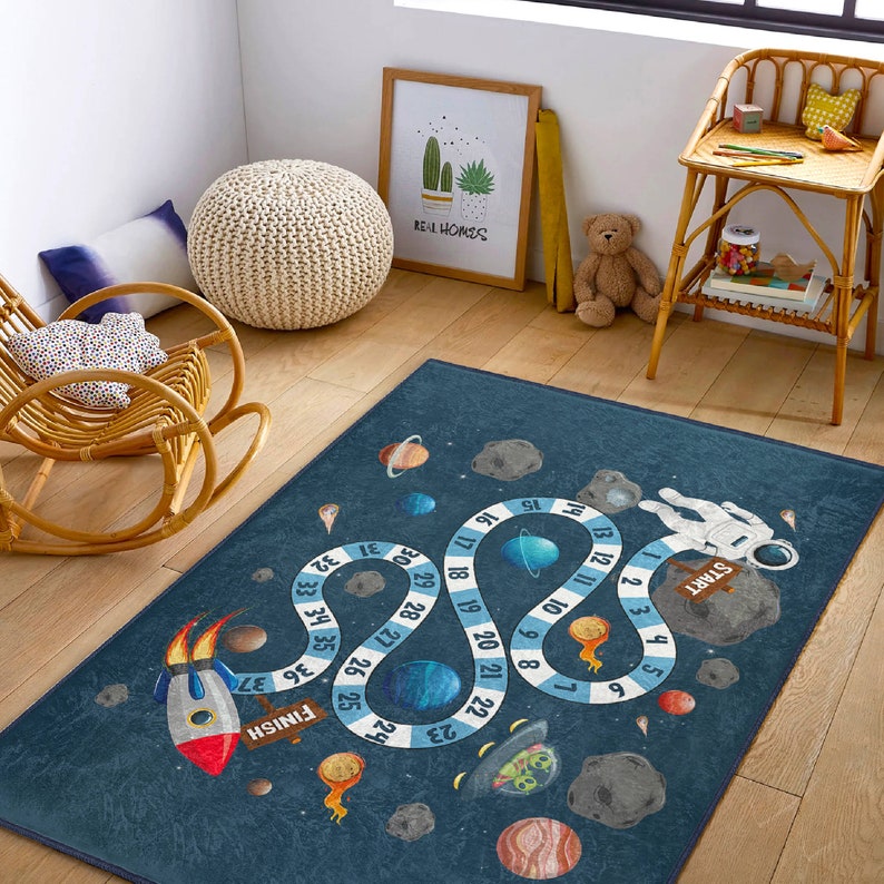 Space Adventure Kids Rug|rocket Themed Nursery Mat|learning Numbers ...