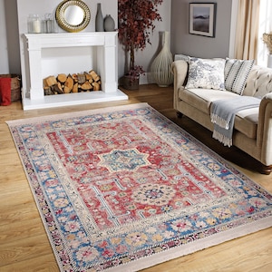 Anatolian Vintage Tumbled Carpet|Ottoman Court Carpet|Non-Slip Saloon Rugs|Machine Washable Luxury Carpet|Turkish Oushak Rug|Traditional Rug