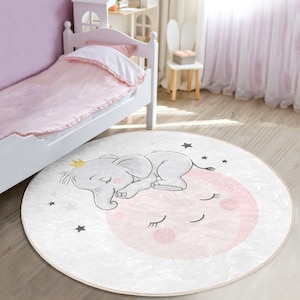 Niedlicher Elefanten Teppich|Rutschfester Teppich|Babyzimmer Dekoration|Klare Farbe Kinderteppich|MädchenGeschenk|Süßer Teppich für Kinder|Waschbar