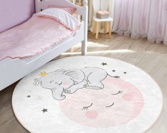 Niedlicher Elefanten Teppich|Rutschfester Teppich|Babyzimmer Dekoration|Klare Farbe Kinderteppich|MädchenGeschenk|Süßer Teppich für Kinder|Waschbar