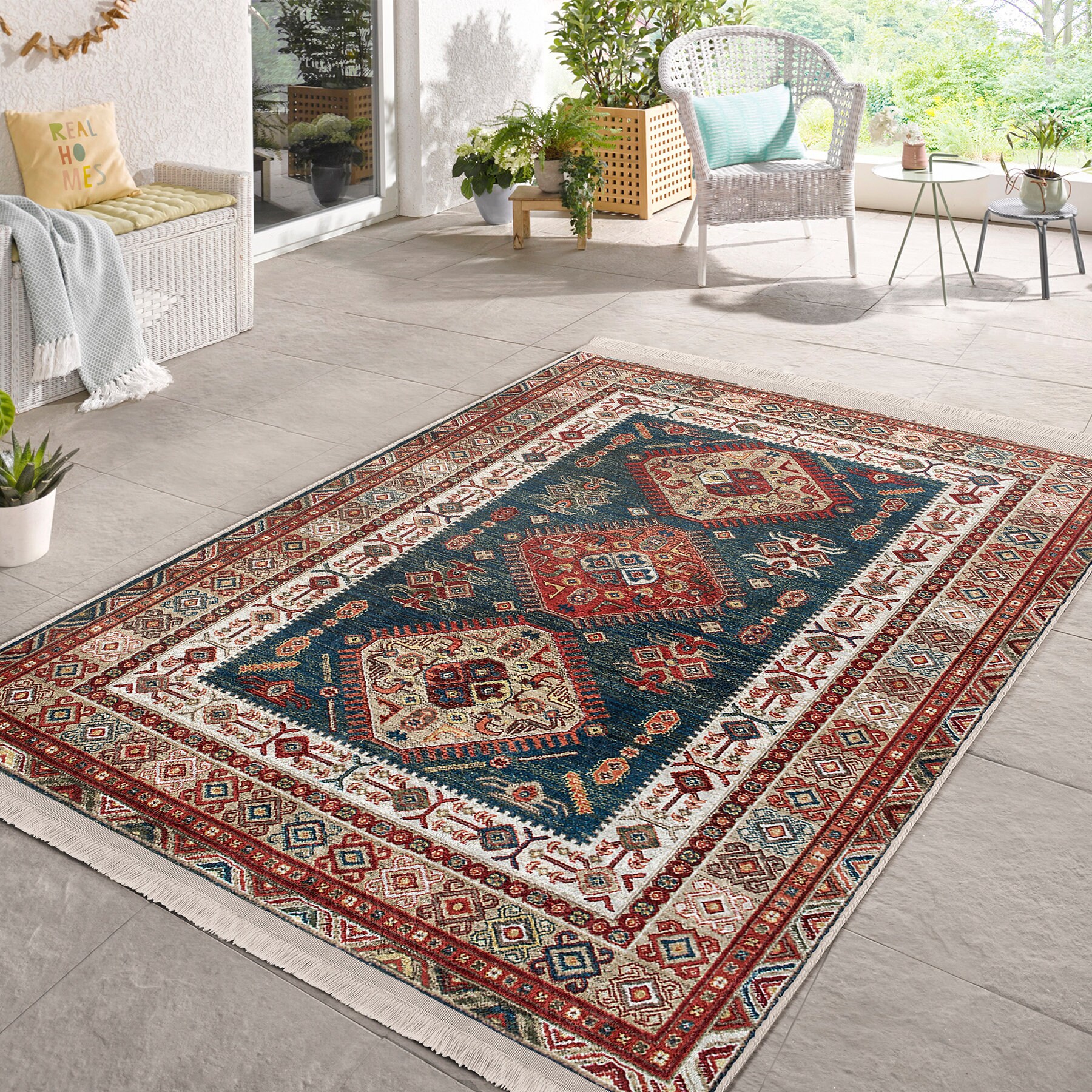 Ethnic Pattern Living Room Area Rug|red Turkish Rug|navy Blue