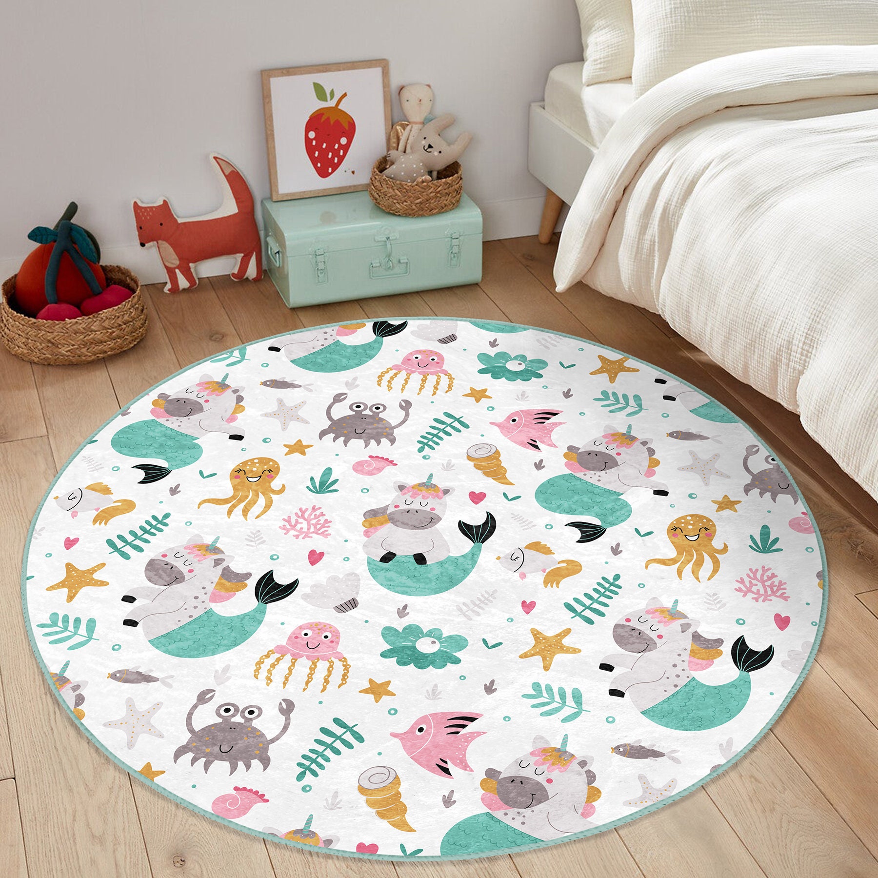 Sea Rug Animal Sea Creatures Themed Children's Play Mat|undersea Animals Kid's Rug ...