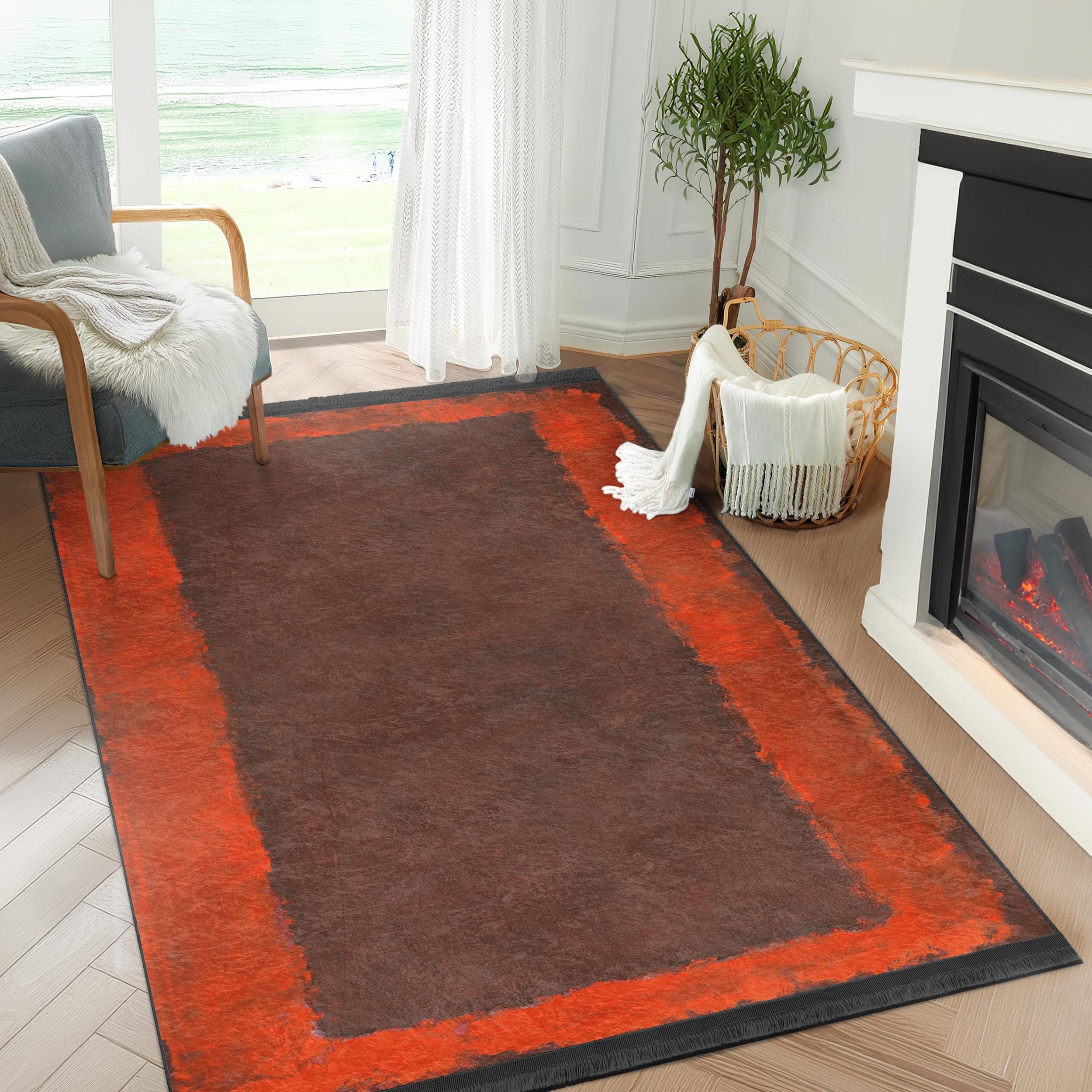 Rothko Brown and Orange Rug|rothko Style Area Rug|washable Kitchen Rug ...