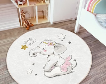 Anti-slip Baby Room Rug With Elephant|washable Kid's Carpet