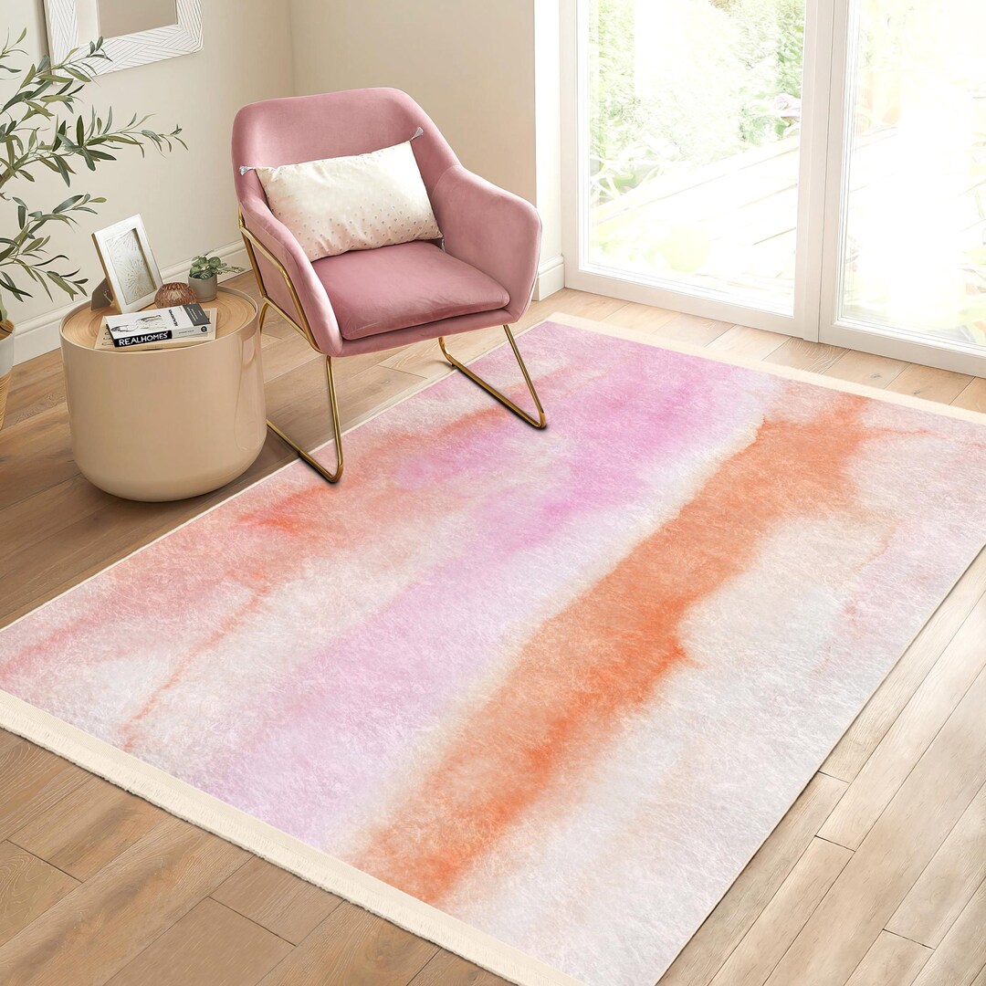 Vibrant Watercolor Rugpink and Orange Carpetliving Room Rug