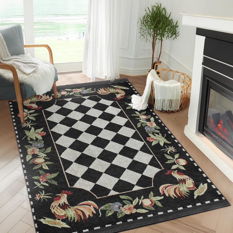 Rooster Rug|anti-slip Checkered Ruglfarmhouse Carpet|housewarming Gift ...