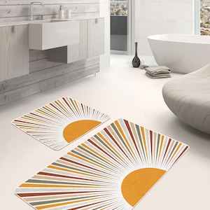 Sun Shine Bath Mat|Beige Bath Mat|Non-Slip Abstract Bathroom Decor|Washable Orange Bathroom Mat|Quick Drying Toilet Mat|Bestselling Bath Mat