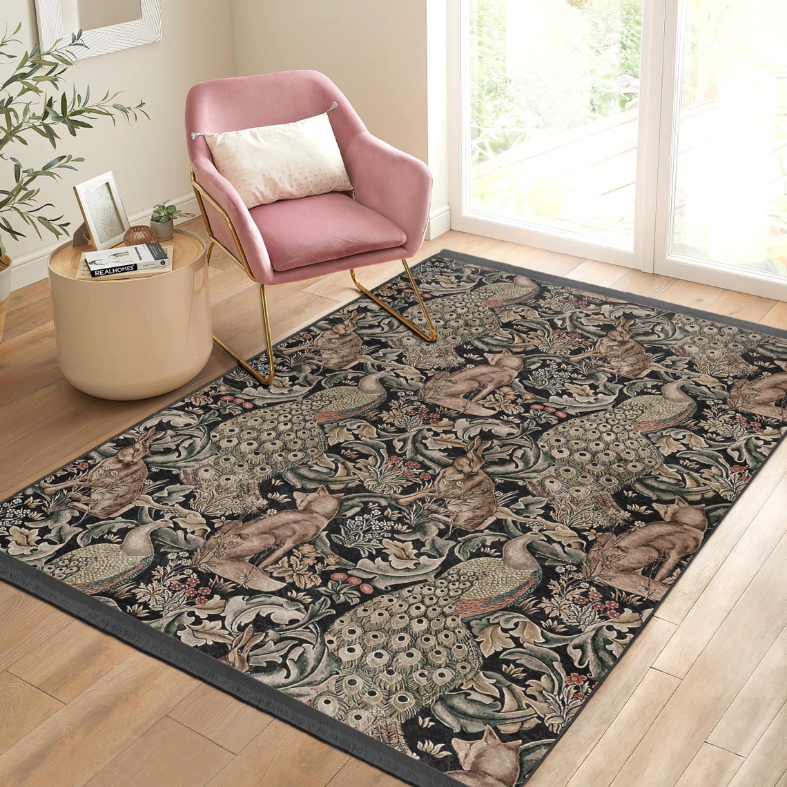 William Morris Peacock Rug|rabbit Wolf Peacock Rugs|washable Rectangle ...