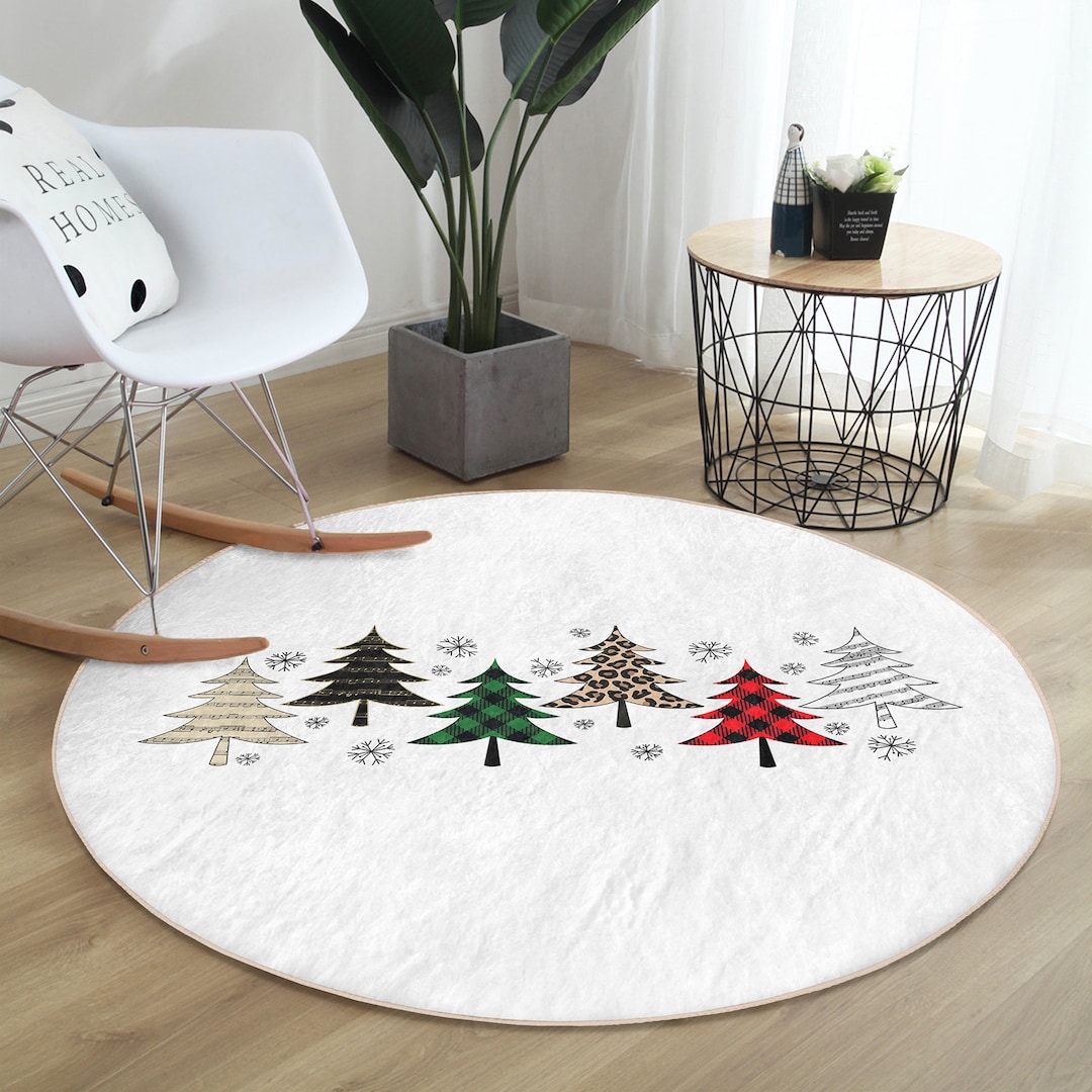 Pine Tree Christmas Ruggreen and Red Christmas Trees Rugcolorful