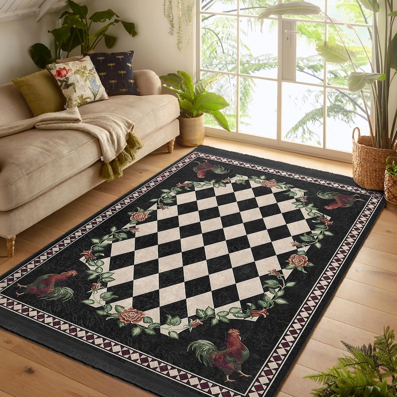 High Country Rooster Area Rug Rug|anti-slip Checkered Rug|washable ...