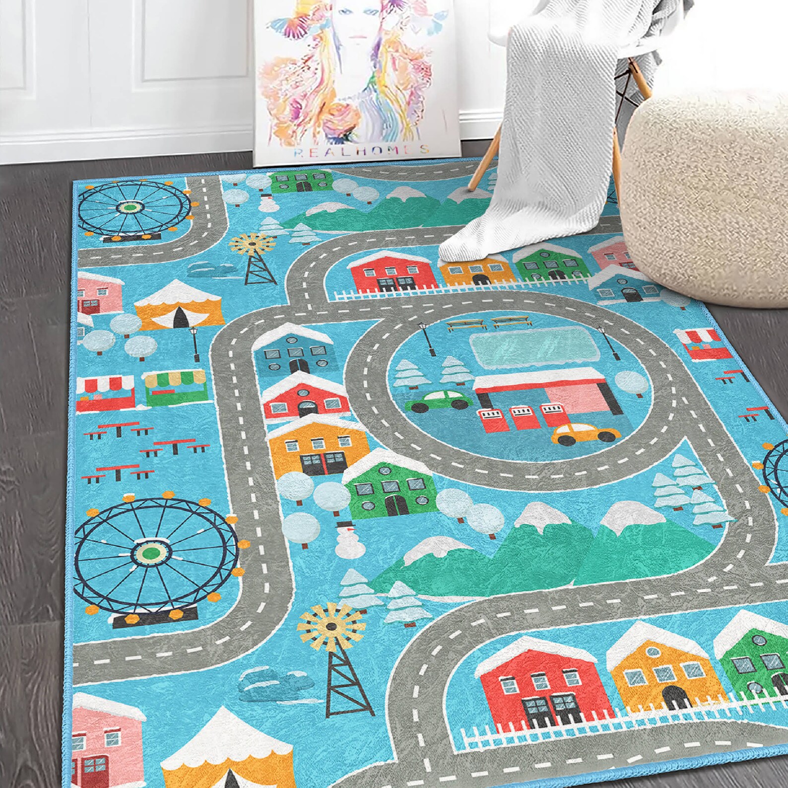 City Road Play Mat|blue Playroom Rug|traffic Play Mat|road Rug Nursery ...