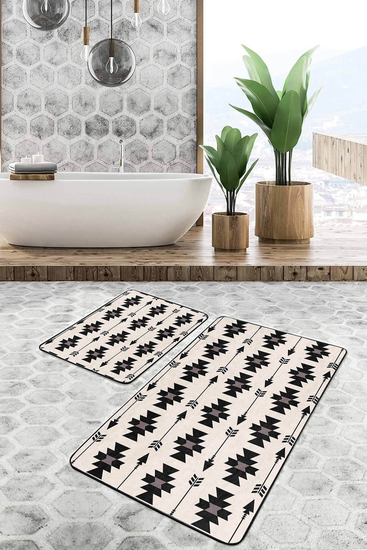 TANVILL Tapis De Bain Bohème Noir – 45,7x61 Cm, Antidérapant, Microfibre Douce, Motif Aztèque