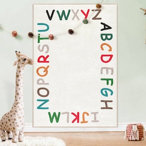 Learn The Alphabet Nursery Rug|Carpet With Letters|Non-Slip Educational Kids Rugs|Colorful Kids Rugs|Handmade Area Rug|Bestselling Kids Rugs