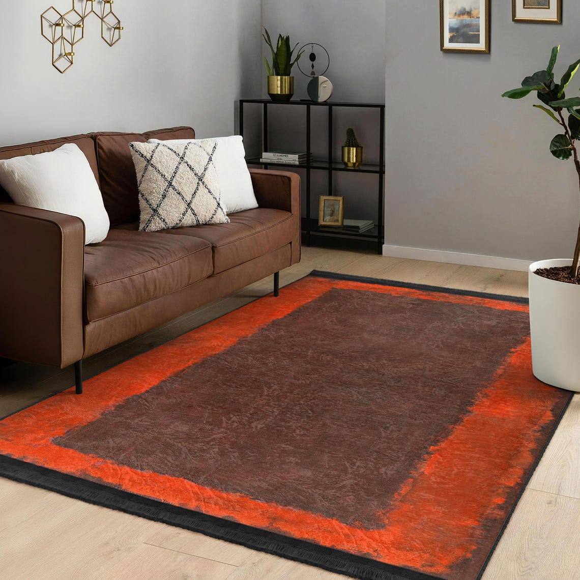 Rothko Brown and Orange Rug|rothko Style Area Rug|washable Kitchen Rug ...