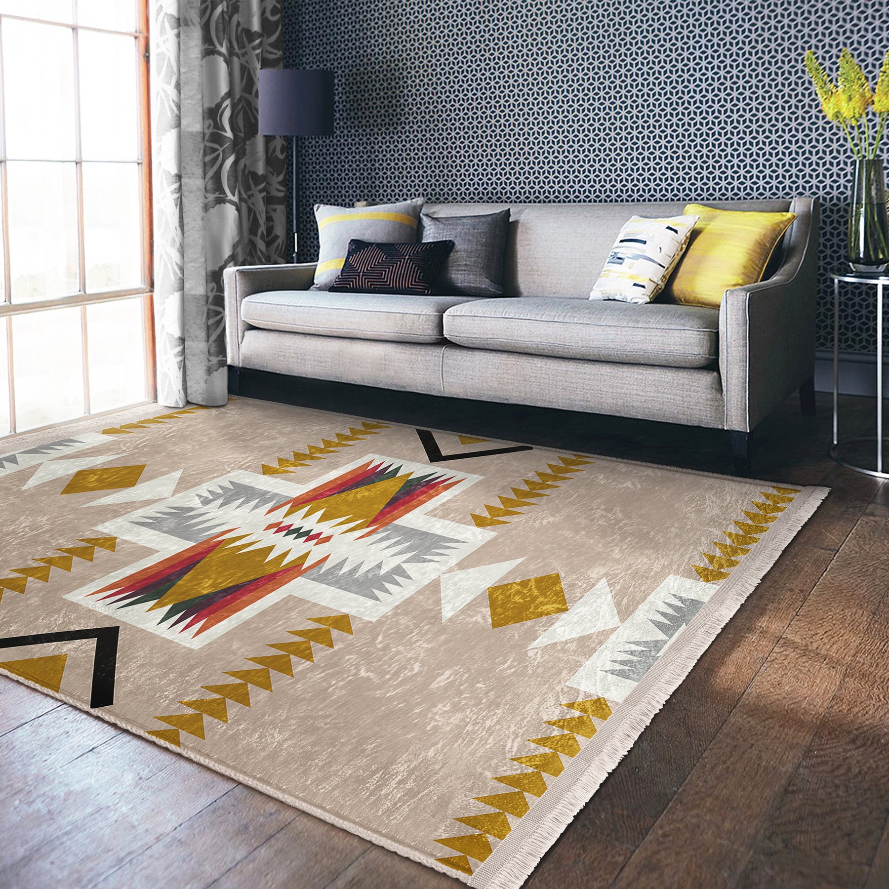 Aztec Print Beige Area Rug|washable Southwestern Living Room Carpets ...