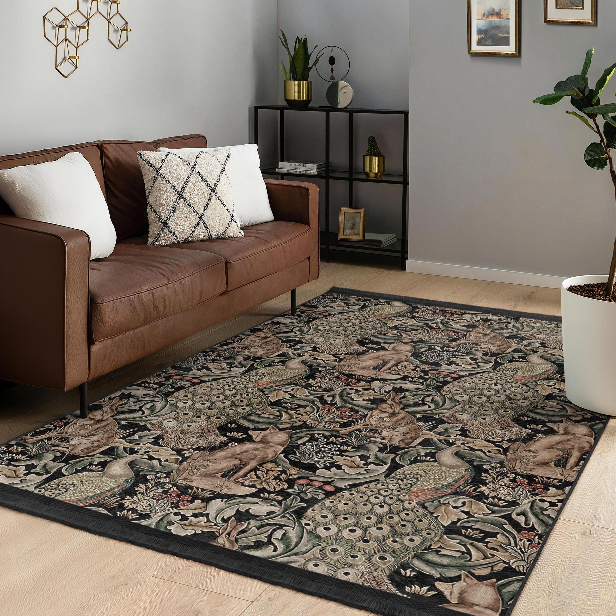 William Morris Peacock Rug|rabbit Wolf Peacock Rugs|washable Rectangle ...