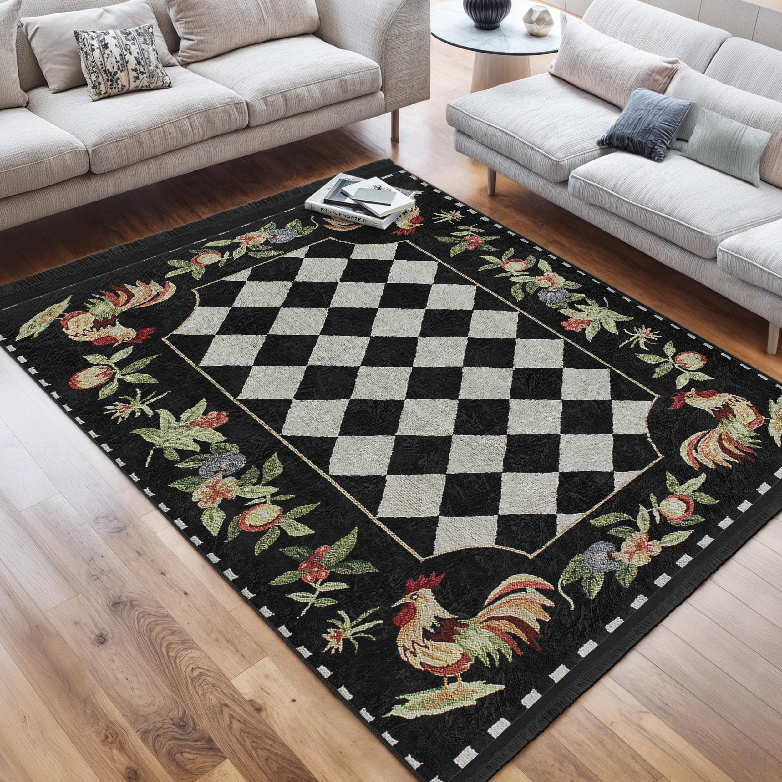 Rooster Rug|anti-slip Checkered Ruglfarmhouse Carpet|housewarming Gift ...