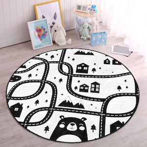 Anti-Slip Road Play Rug|Washable Nursery Carpet|Kid&#39;s Play Mat|Activity Carpets|Round Road Rugs|Kinderteppiche|Bestselling Rugs