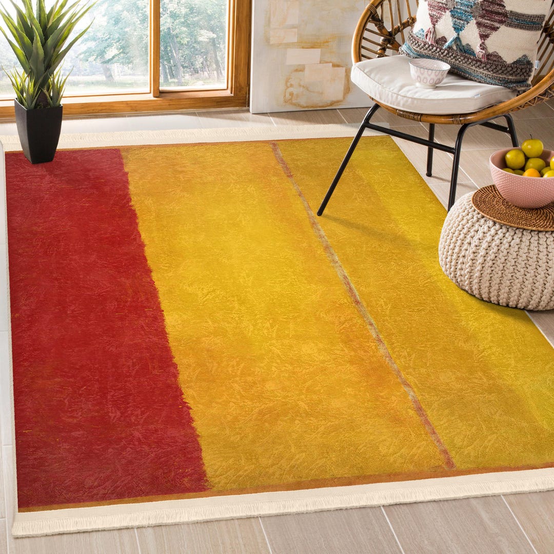 Yellow With Red Rug|rothko Style Area Rug|washable Rectangle Rug ...