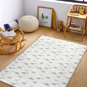Wolken Muster Kinderzimmer Matte|Bestseller Baby Teppich|Rechteck grauer Babyzimmer Teppich|Baby Raumdeko|Weich Matte|Handgemachte Baby Teppiche