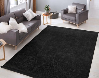 Plain Black Living Room Rug|Washable Doorway Rug|Luxury Dining Room Rug|Best Kitchen Rug|Modern Home Decor|Large Area Rugs|Soft Bedroom Rug