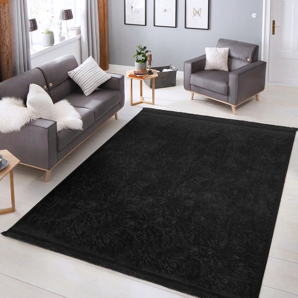 Plain Black Living Room Rug|Washable Doorway Rug|Luxury Dining Room Rug|Best Kitchen Rug|Modern Home Decor|Large Area Rugs|Soft Bedroom Rug