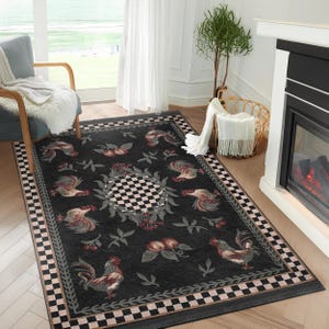 Rooster Area Rug Rug|anti-slip Checkered Rug|washable Traditional Rugs ...