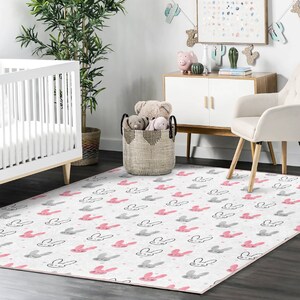 Happy Rabbits Baby Room Rug|Bestselling Kids Room Rugs|Clear Color Kid's Carpets|Rectangle Kids Room Rug|Cute Bunny Baby Rugs|Easy Clean Rug image 3