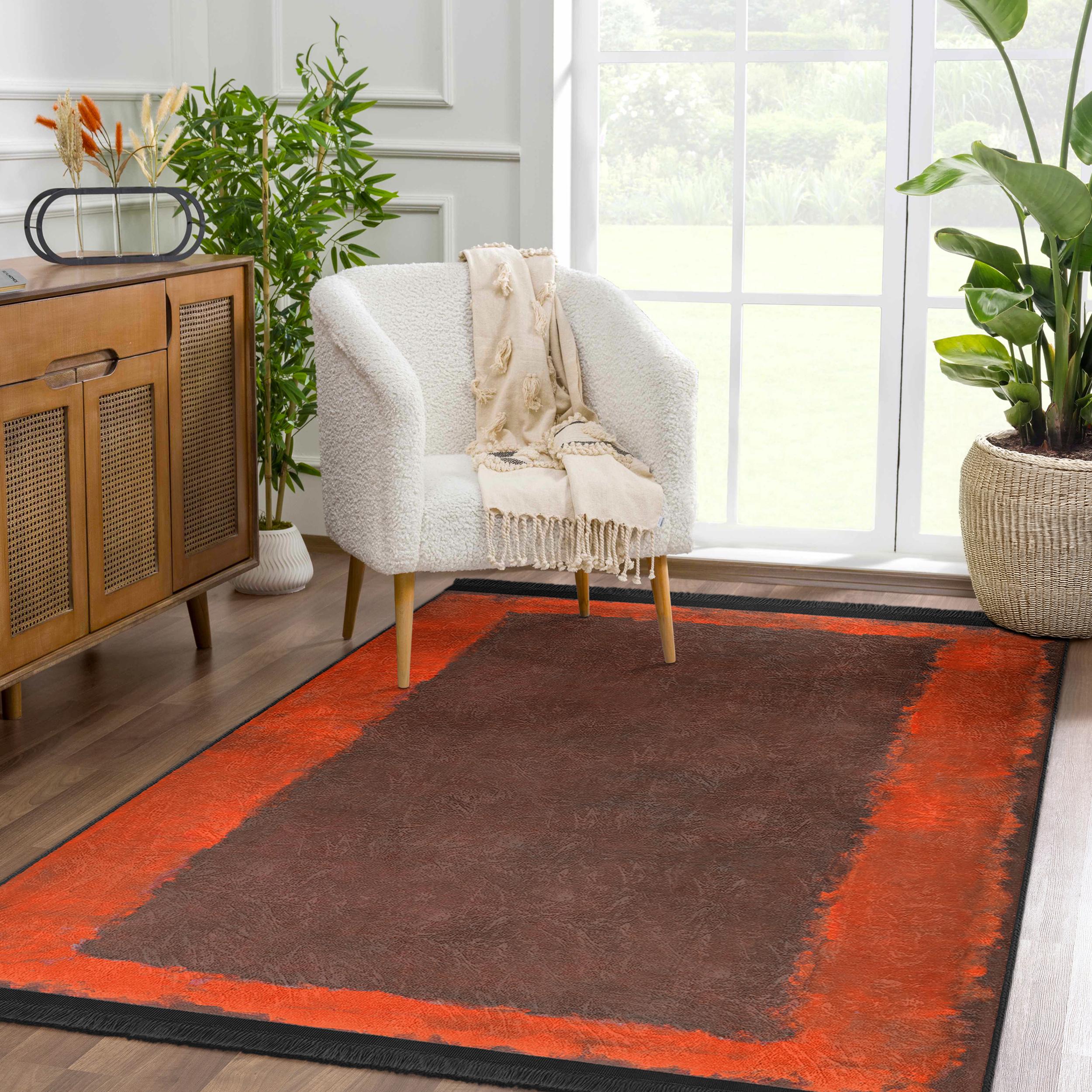 Rothko Brown and Orange Rug|rothko Style Area Rug|washable Kitchen Rug ...